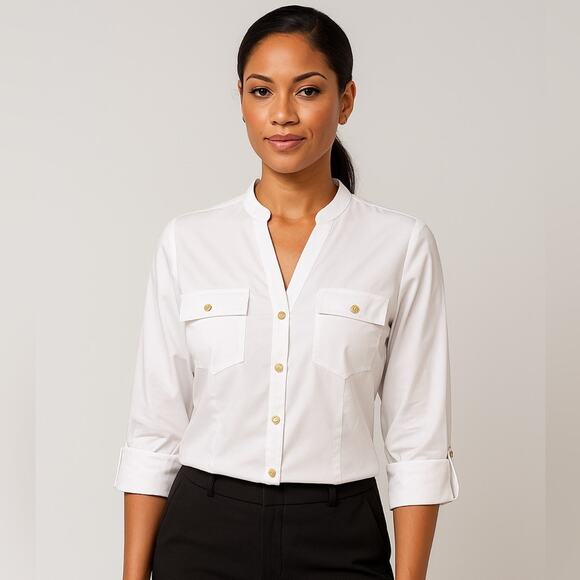Zac & Rachel White Button-Up Shirt with Gold Accents - Picture 1 of 12